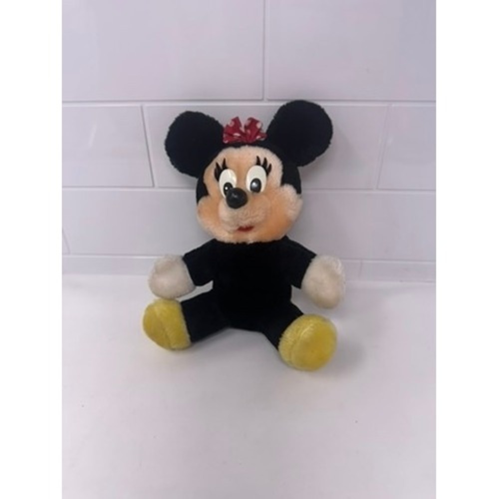Vintage Disney Minnie Mouse Plush Stuffed Animal Red Polka Dot Bow 8 Inch